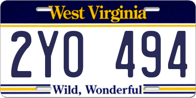 WV license plate 2YO494