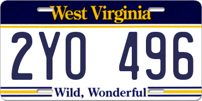 WV license plate 2YO496