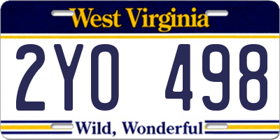 WV license plate 2YO498