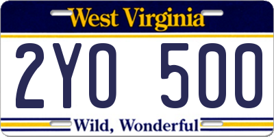 WV license plate 2YO500