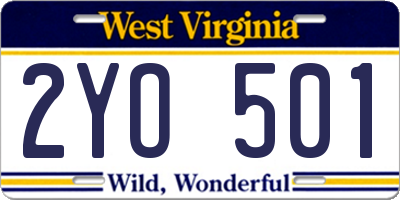 WV license plate 2YO501
