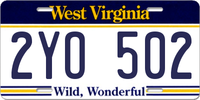 WV license plate 2YO502