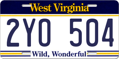 WV license plate 2YO504