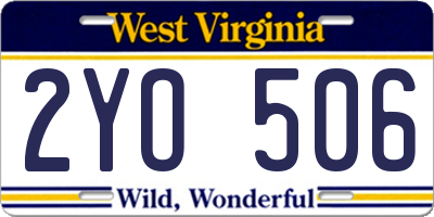 WV license plate 2YO506