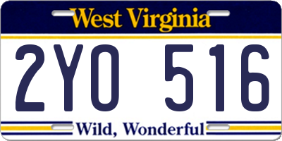 WV license plate 2YO516