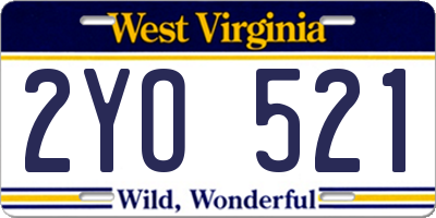 WV license plate 2YO521