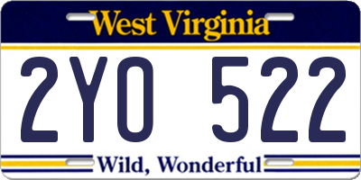 WV license plate 2YO522