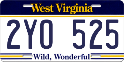 WV license plate 2YO525