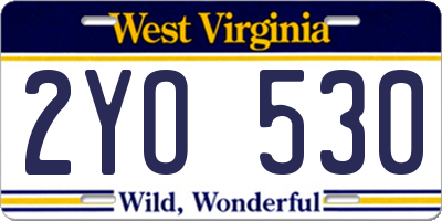 WV license plate 2YO530