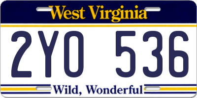 WV license plate 2YO536