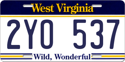 WV license plate 2YO537