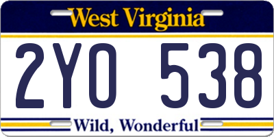 WV license plate 2YO538