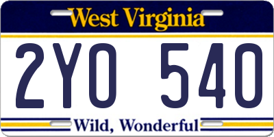WV license plate 2YO540