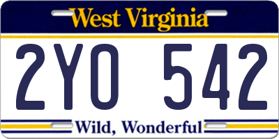 WV license plate 2YO542