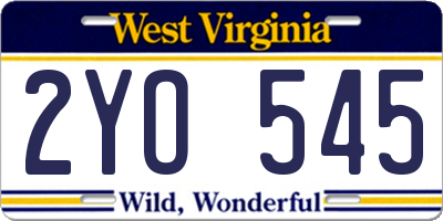 WV license plate 2YO545