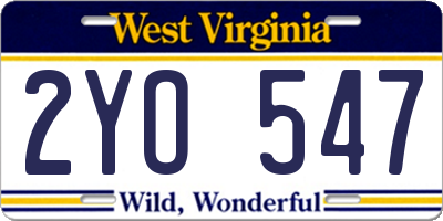WV license plate 2YO547
