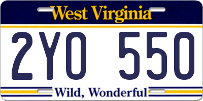 WV license plate 2YO550