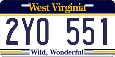 WV license plate 2YO551