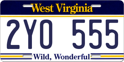 WV license plate 2YO555