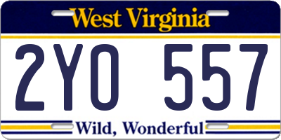 WV license plate 2YO557