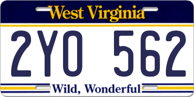 WV license plate 2YO562