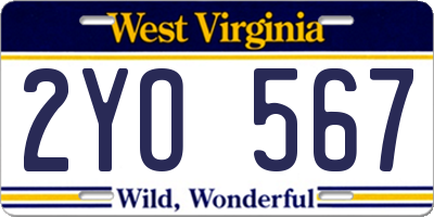 WV license plate 2YO567