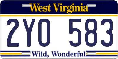WV license plate 2YO583