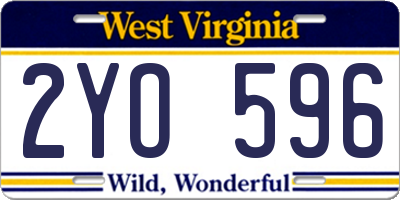 WV license plate 2YO596
