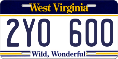 WV license plate 2YO600