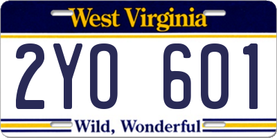 WV license plate 2YO601