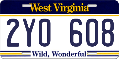 WV license plate 2YO608