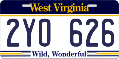 WV license plate 2YO626