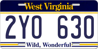 WV license plate 2YO630
