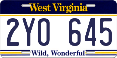 WV license plate 2YO645