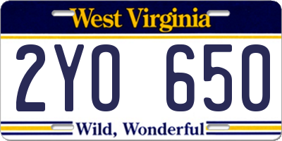WV license plate 2YO650