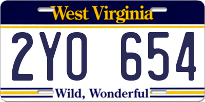 WV license plate 2YO654