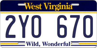 WV license plate 2YO670