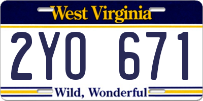 WV license plate 2YO671