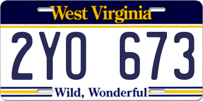 WV license plate 2YO673