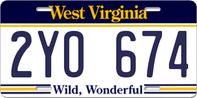 WV license plate 2YO674
