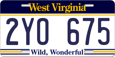 WV license plate 2YO675