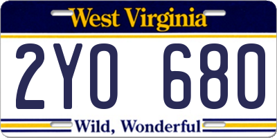 WV license plate 2YO680