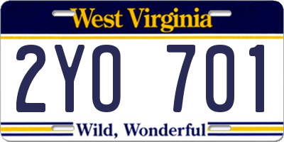 WV license plate 2YO701