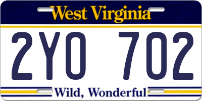 WV license plate 2YO702