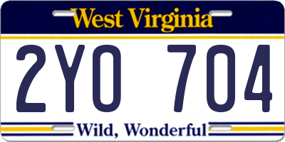 WV license plate 2YO704