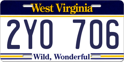 WV license plate 2YO706