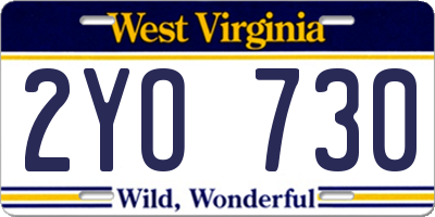 WV license plate 2YO730