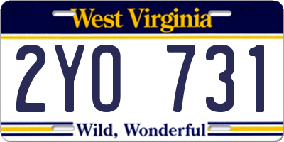 WV license plate 2YO731