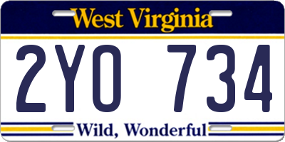 WV license plate 2YO734