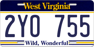 WV license plate 2YO755